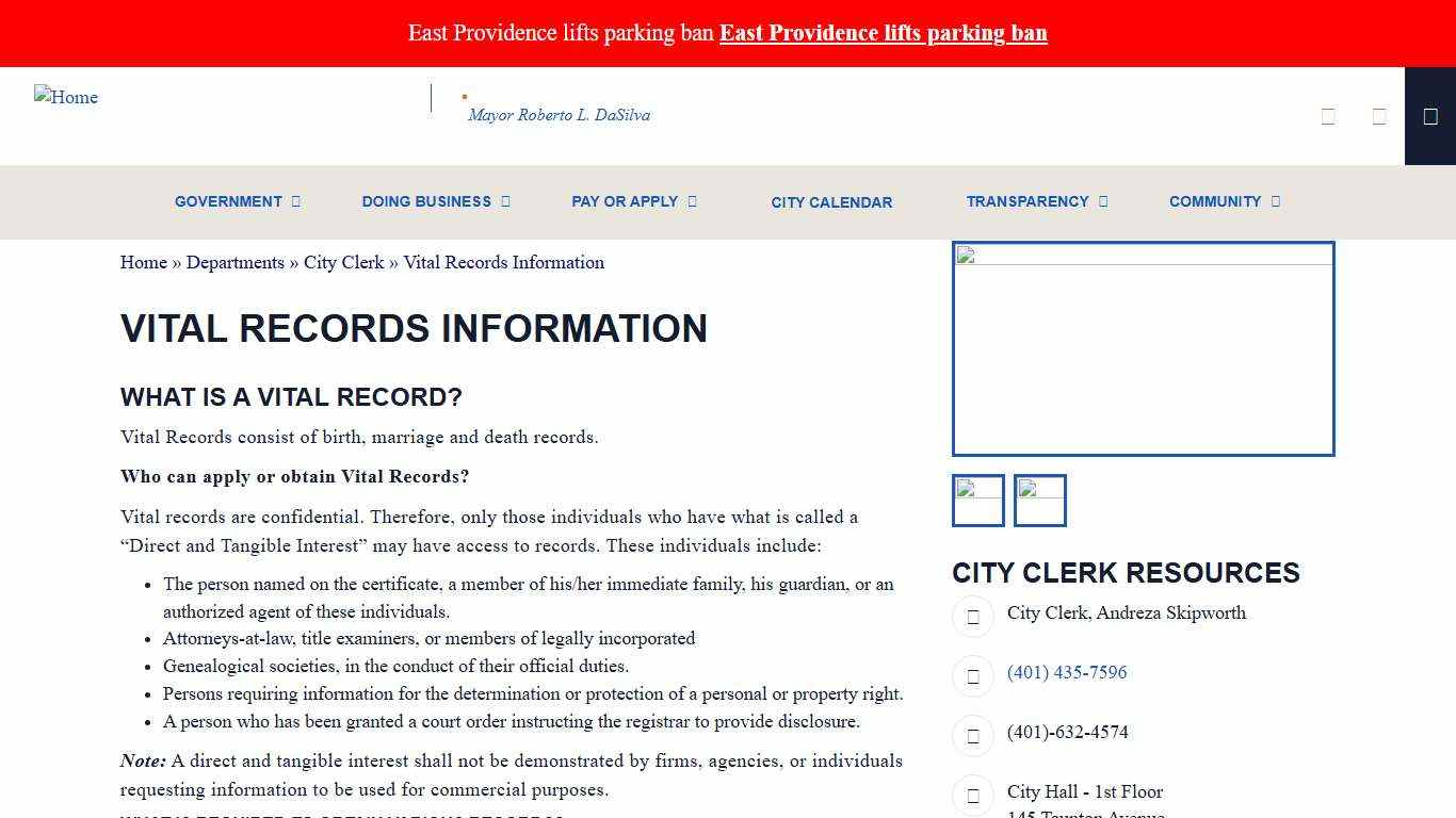 Vital Records Information | City of East Providence, RI